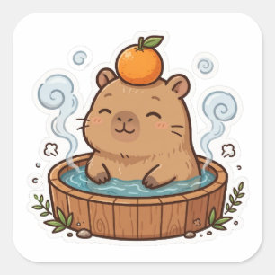 Quadrado Adesivo de Animal Fofo da Fonte Termal de Capivara