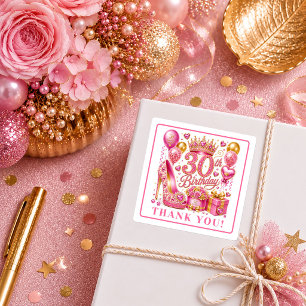Quadrado Adesivo de Aniversário de 30 anos Premium Rosa e D