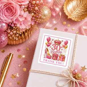 Quadrado Adesivo de Aniversário de 30 anos Vibrante Magenta