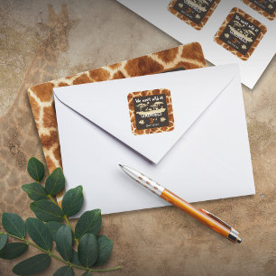 Quadrado Adesivo de aniversário de girafa com estampa de an
