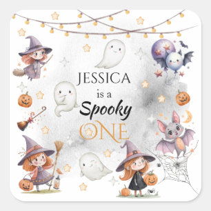 Quadrado Adesivo de Aniversário de Halloween de Spooky One