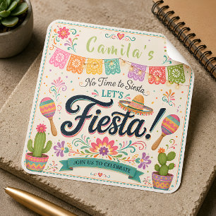 Quadrado Adesivo de Aniversário Personalizado Fiesta para M