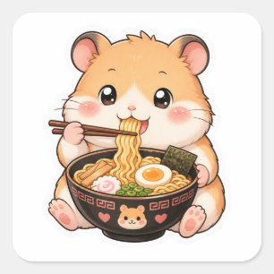 Quadrado Adesivo de Arte de Anime de Hamster Fofo Comendo R