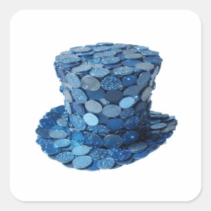 Quadrado Adesivo de Arte de Chapéu de Moedas Azuis Prateada