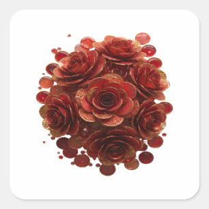 Quadrado Adesivo de Arte Dourado VIVO ROSAS VERMELHAS E BOL
