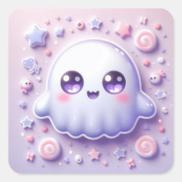 Quadrado Adesivo de Arte Fantasma Kawaii Pastel Halloween C