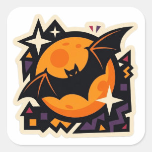 Quadrado Adesivo de Arte Pop de Halloween Lua Laranja Morce