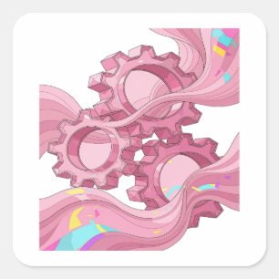 Quadrado Adesivo de Arte Rosa Brilhante ENGRENAGENS E ONDAS
