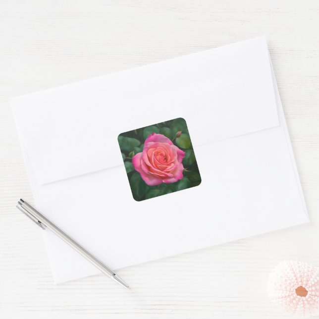 Quadrado Adesivo de Arte Rosa Rosa Bonita (Envelope)