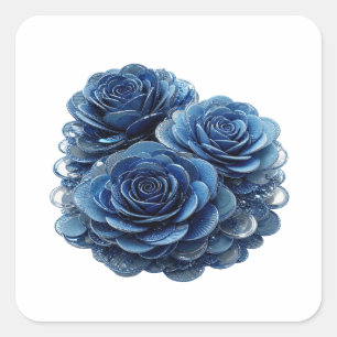 Quadrado Adesivo de Arte ROSAS AZUIS em Prata Brilhante