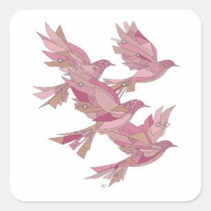 Quadrado Adesivo de Arte Signature Silver PINK BIRDS