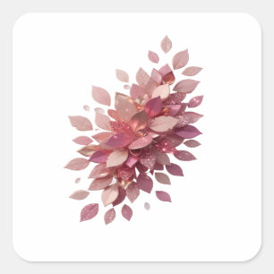 Quadrado Adesivo de artesanato Folhas Rosa Prata Original