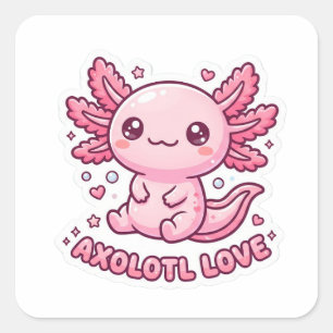 Quadrado Adesivo de Axolote Rosa Kawaii Fofo