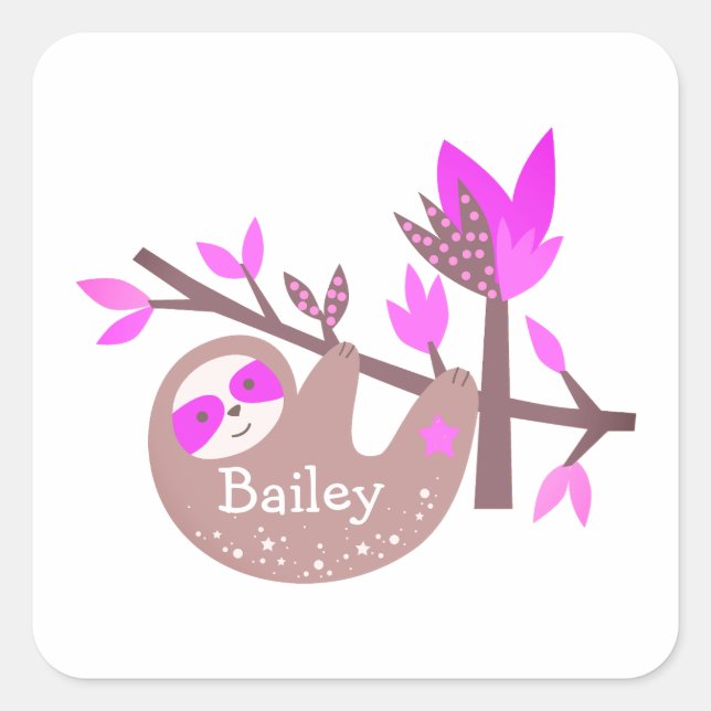 Quadrado Adesivo de Bambu Rosa Urso Koala Nome Personalizad (Frente)
