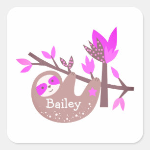 Quadrado Adesivo de Bambu Rosa Urso Koala Nome Personalizad