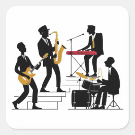 Quadrado Adesivo de Banda de música em silhueta