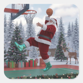 Quadrado Adesivo de Basquete do Papai Noel