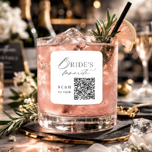 Quadrado Adesivo de Bebida de Casamento com Código QR da Fa