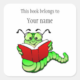 Quadrado Adesivo de Bookworm Personalizado