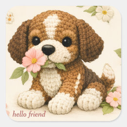 Quadrado Adesivo de Borboleta Floral de Cachorrinho Fofo –