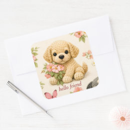 Quadrado Adesivo de Borboleta Floral de Cachorrinho Fofo –