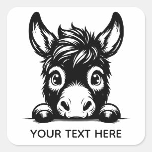 Quadrado Adesivo de Burro Fofo Espiando com Texto Personali