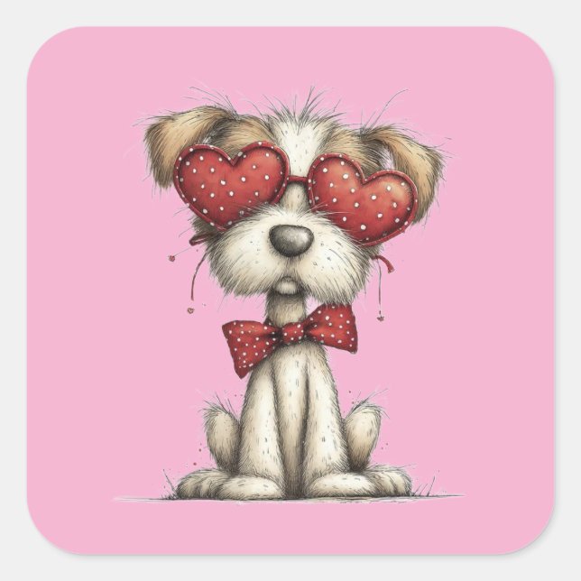 Quadrado Adesivo de Cachorro Fofo de 3 Polegadas – Design K (Frente)