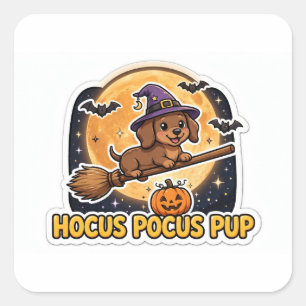 Quadrado Adesivo de Cachorro Hocus Pocus — Dachshund Bruxa