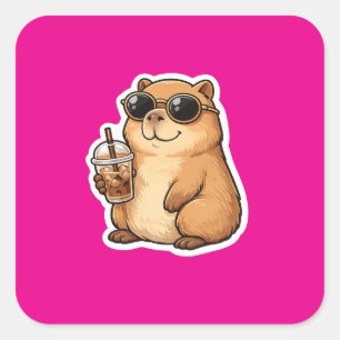 Quadrado Adesivo de Café do Capivara Legal Animal Diverti