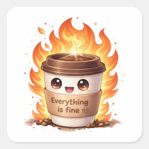 Quadrado Adesivo de Café Tudo Está Bem