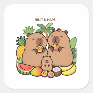 Quadrado Adesivo de Capivara Fofa Frutas & Sonecas   Capiva