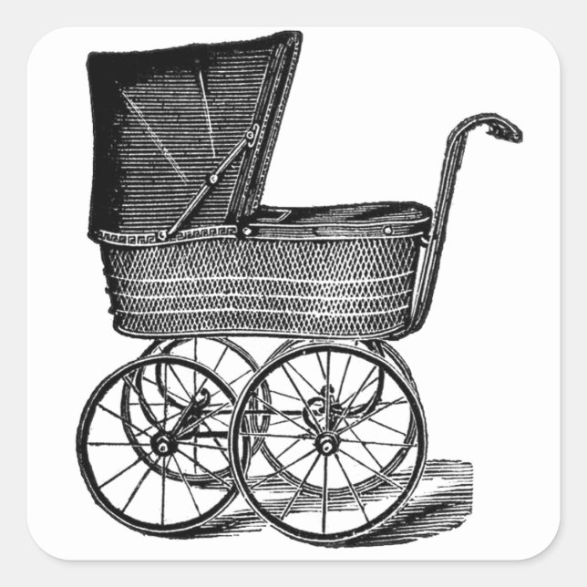 Quadrado Adesivo de Carrinho de Bebê Antigo (Frente)