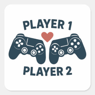 Quadrado Adesivo de casal de jogador Player 1 Player 2