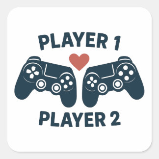 Quadrado Adesivo de casal de jogador Player 1 Player 2