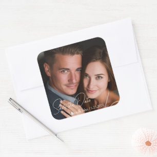 Quadrado Adesivo de casamento com foto personalizada e text