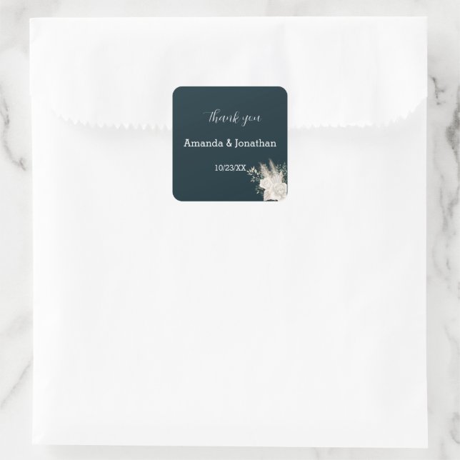 Quadrado Adesivo de casamento de flor branca navy elegante  (Bolsa)