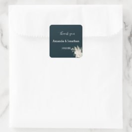 Quadrado Adesivo de casamento Flor Branca Naval Elegante e