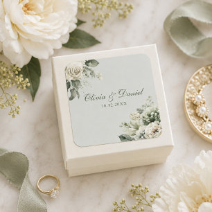 Quadrado Adesivo de casamento floral verde suave de sálvia