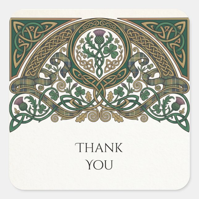 Quadrado Adesivo de casamento Obrigado Celtic Thistle (Frente)