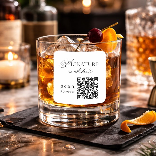 Quadrado Adesivo de casamento QR Code de coquetel de assina (Criador carregado)