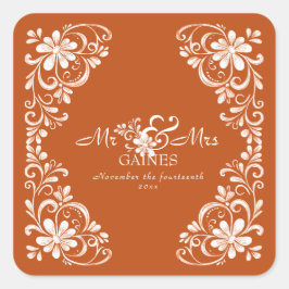 Quadrado Adesivo de Casamento Queimado Laranja Shabby Chic