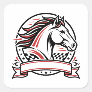 Quadrado Adesivo de Cavalo de Corrida com Acentos Vermelhos