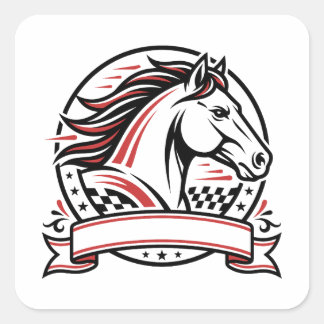 Quadrado Adesivo de Cavalo de Corrida com Acentos Vermelhos