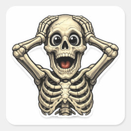 Quadrado Adesivo de Caveira Engraçado OMG Crânio – Hallowee