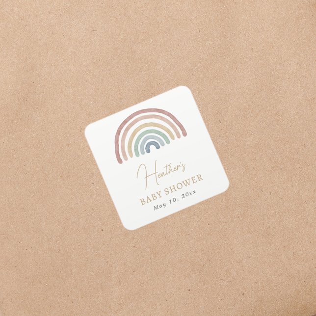 Quadrado Adesivo de Chã de Bebê Boho Arco-íris (Colorful Boho Rainbow Baby Shower Square Sticker by Painted Paperie
)