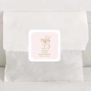 Quadrado Adesivo de Chá de Noiva Pérolas Elegantes e Prosec