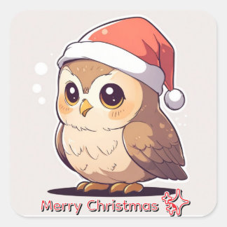 Quadrado Adesivo de Chapéu de Papai Noel Engraçado "Coruja 