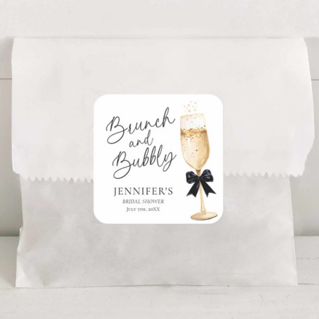 Quadrado Adesivo de Chuveiro de Noiva com Champanhe Elegant (Brunch and Bubbly  Champagne Favor Sticker)