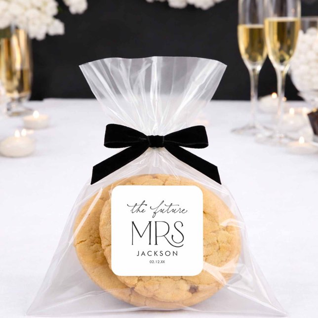 Quadrado Adesivo de Chuveiro de Noiva The Future Mrs (The Future Mrs Bridal Shower Favor Sticker)