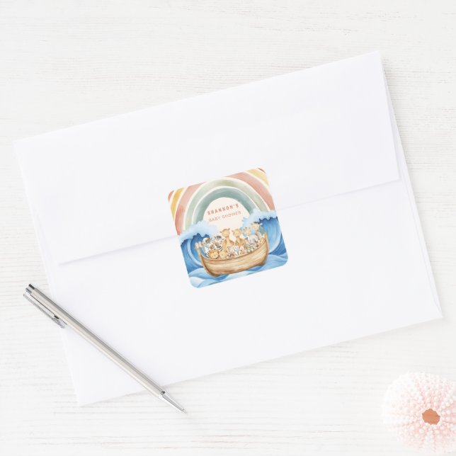 Quadrado Adesivo de Chuvinha de Bebê Arca de Noé Animais Fo (Envelope)